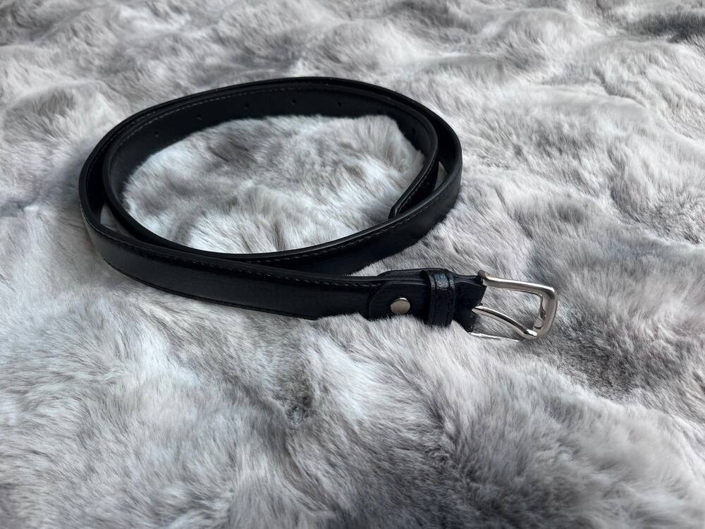 Black Leather Skinny Belt Silver Buckle Waist Accessory XL
